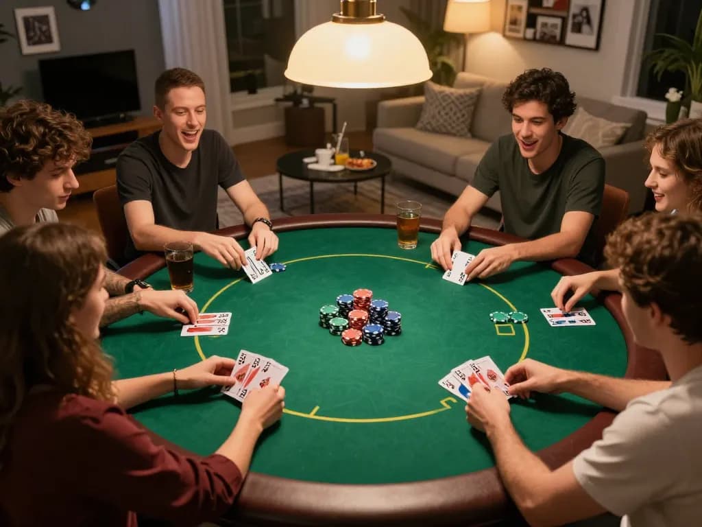 Experience LODE88 with friends during a friendly poker night at home, showcasing vibrant gameplay and atmosphere.