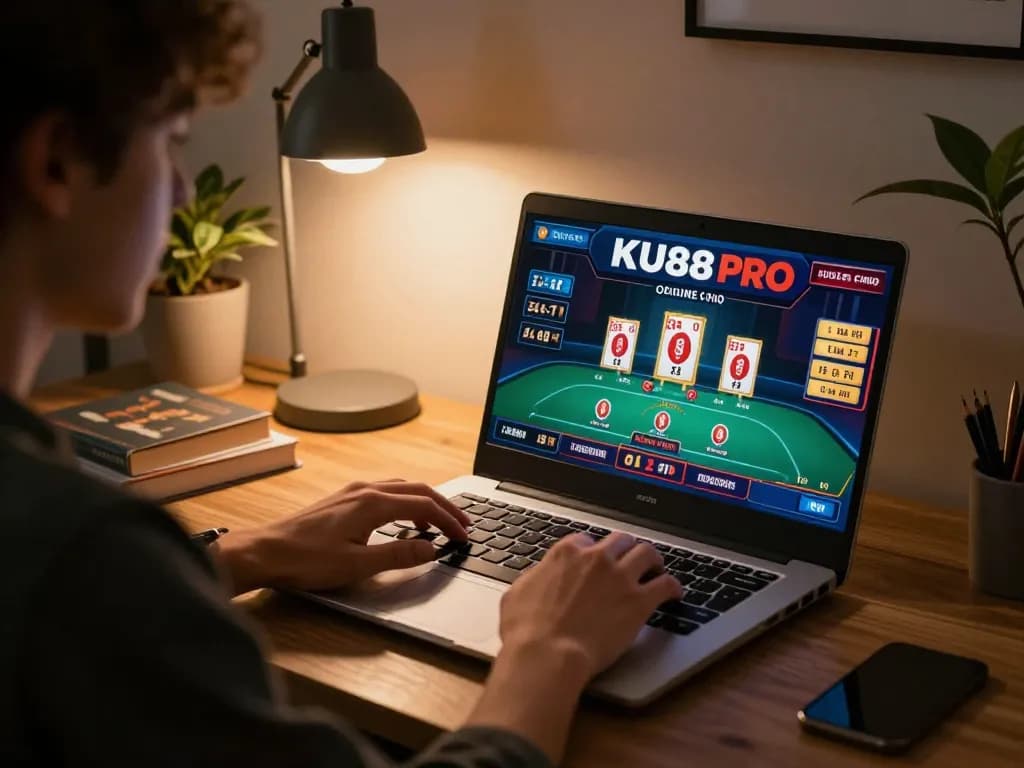 Player enjoying a strategic online game at home with KU88 PRO on display, showcasing immersive gameplay