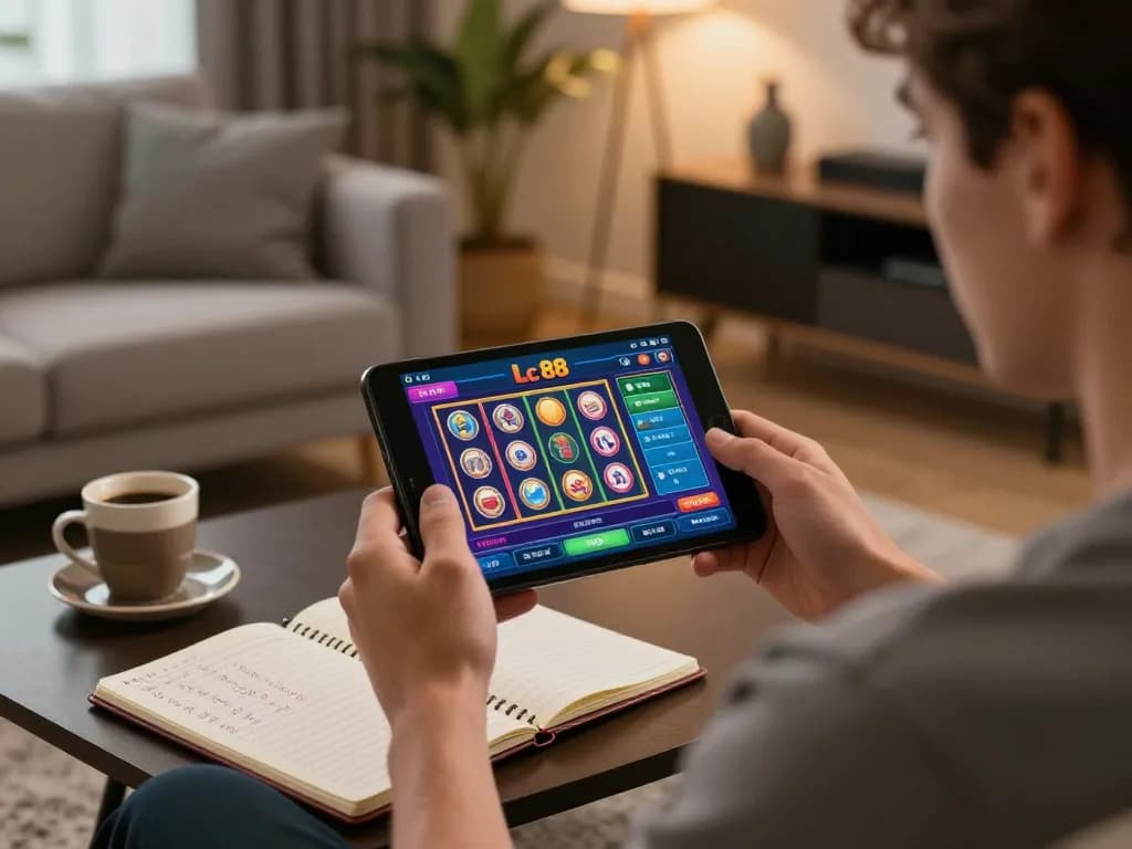 Player engaging with the Lc 88 betting app in a cozy setting while managing bankroll.