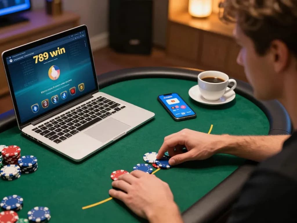 Engaged player strategizing in a high-stakes poker game on 789 win casino app.