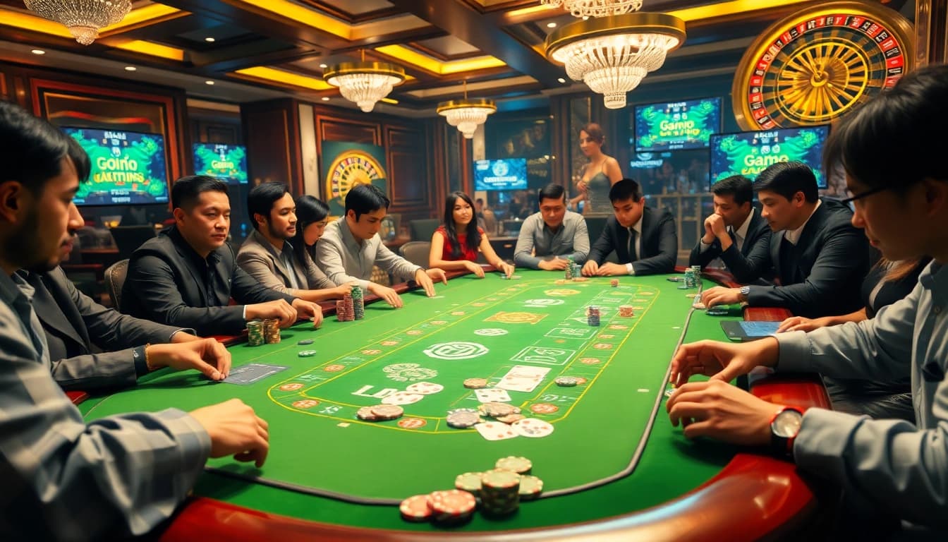 Experience the excitement of tải game go88 with vibrant poker tables and players engaged in thrilling gameplay.