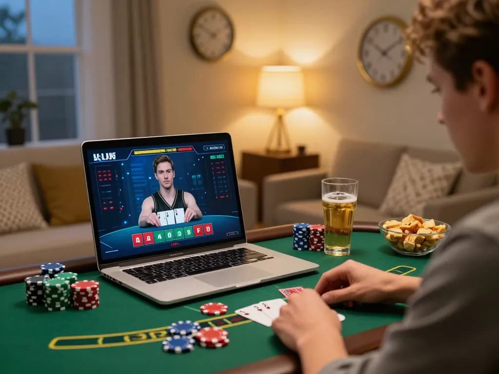 Players engage in online blackjack at home through 78winbiz, showcasing excitement and strategy.