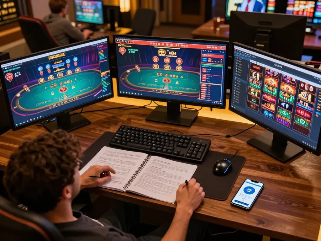 Engaging scene of a comfortable gaming setup showcasing llwin Download on a smartphone alongside casino game screens, emphasizing responsible play