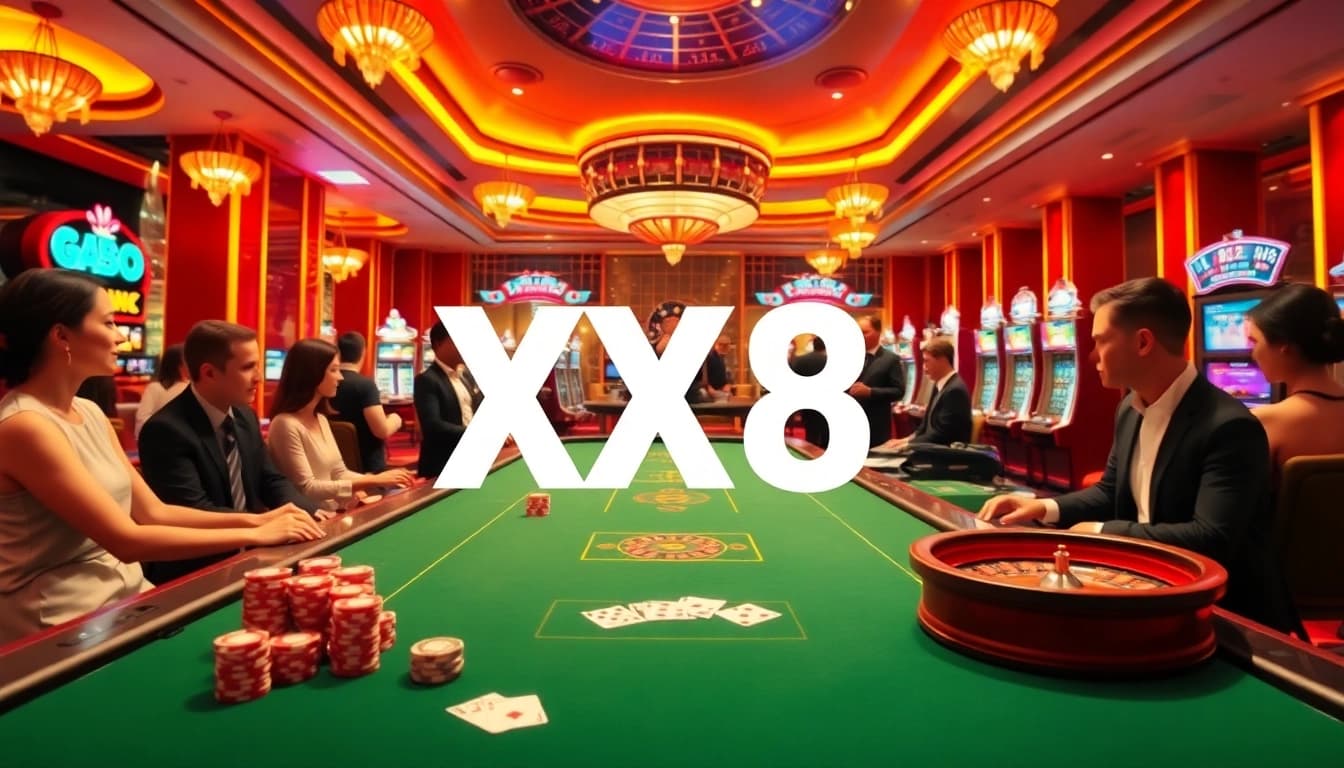 Players enjoying exciting games at XX88 casino with poker chips and roulette wheel.