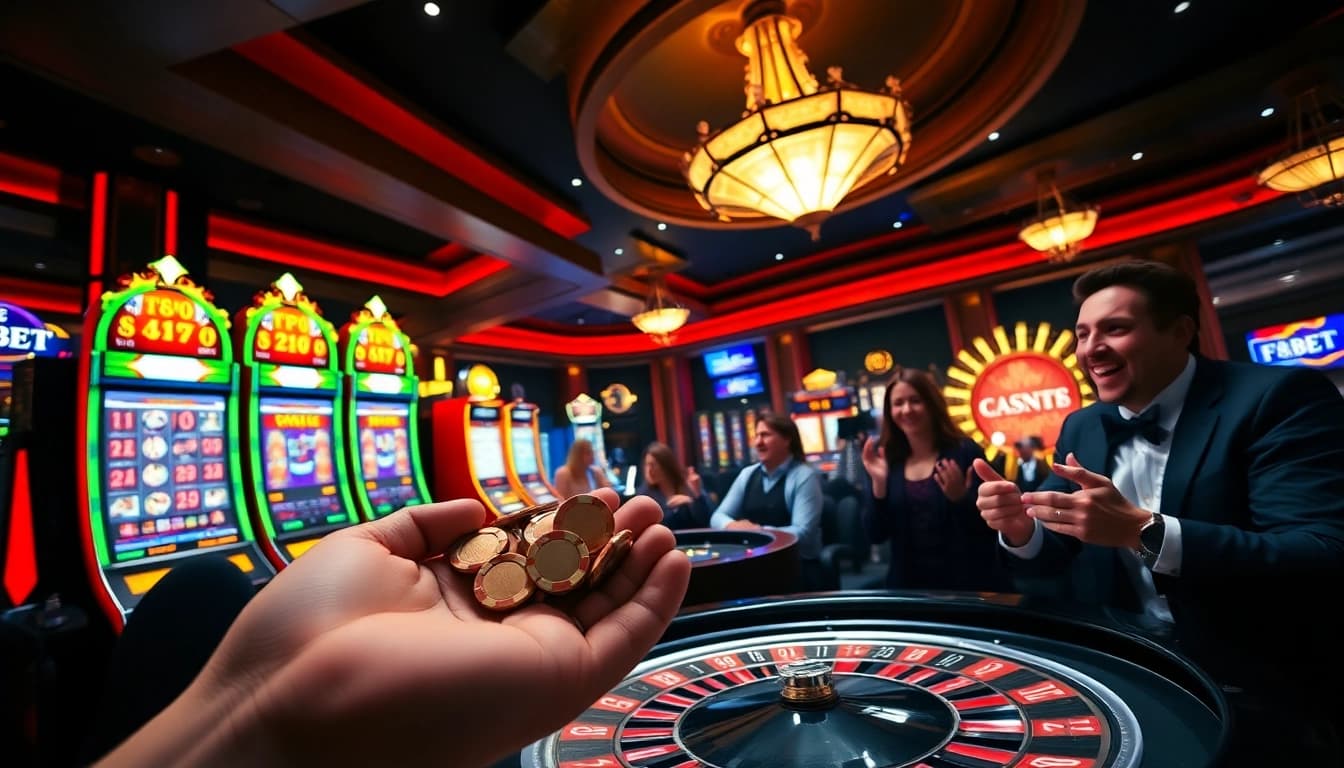 Experience the excitement of winning at F8BET with vibrant slot machines and lively casino atmosphere.