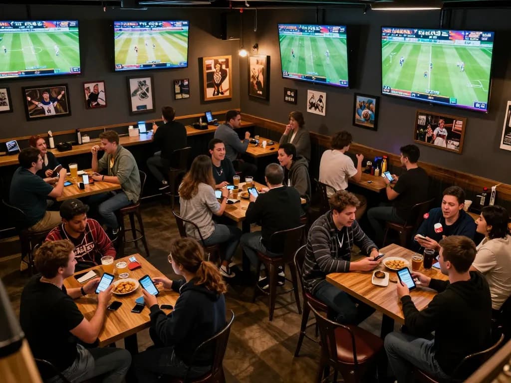 Fans placing bets on sports games with live screens and a vibrant atmosphere at xx88
