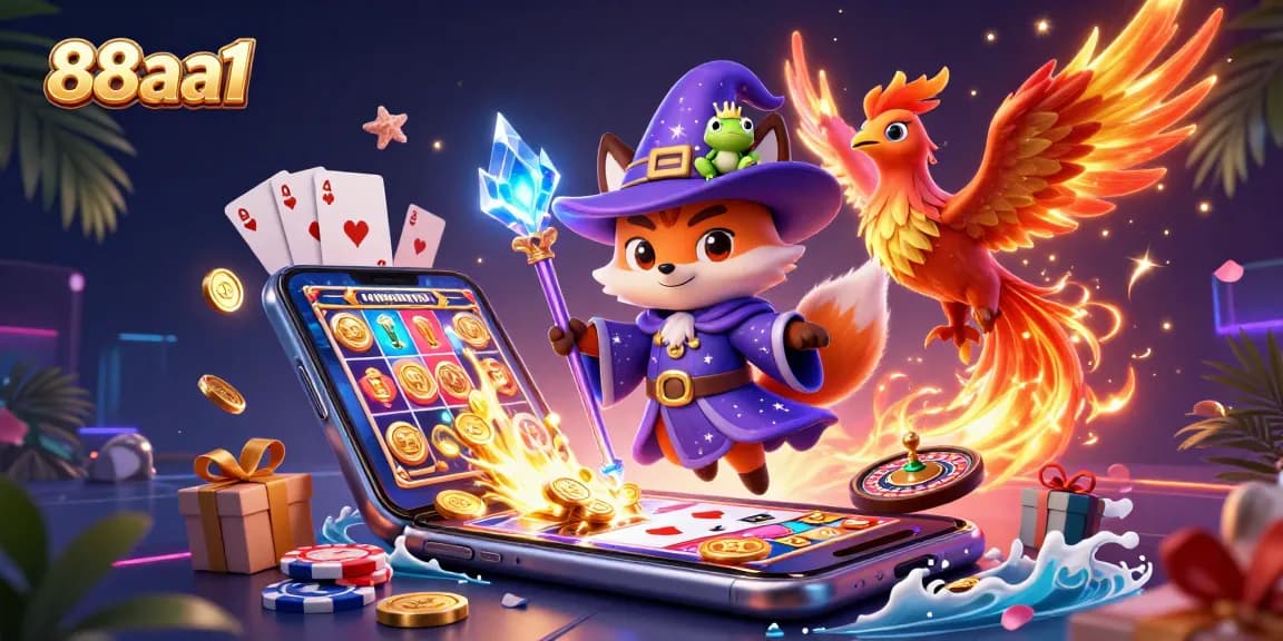 88aa1 - Engage in thrilling gameplay with the mystical wizard fox and phoenix in dazzling casino magic.