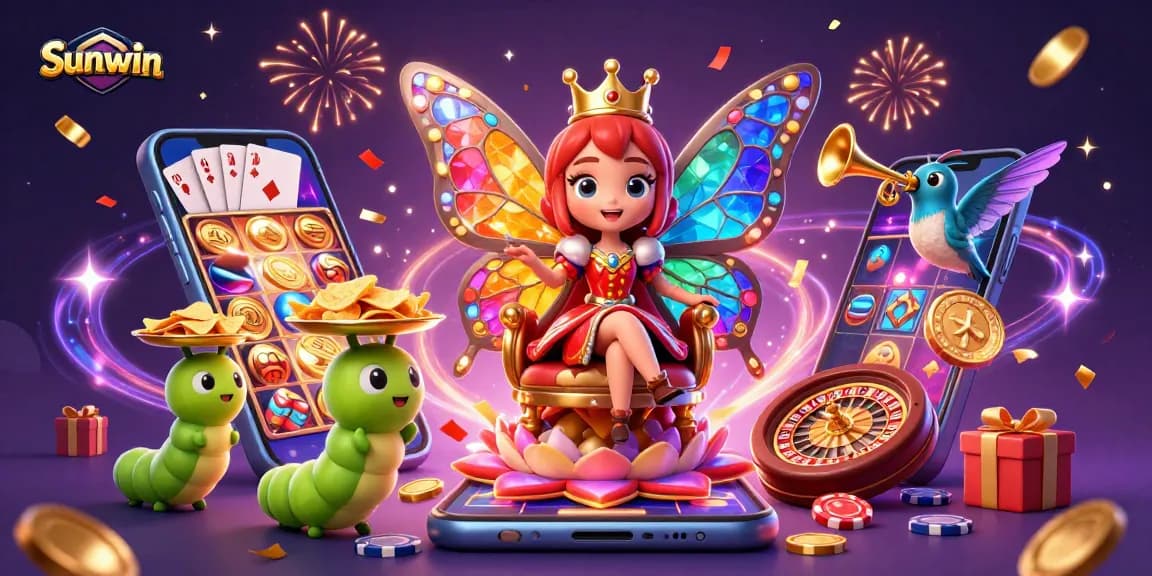 Experience excitement at Sunwin with a magical casino scene featuring games and celebration!
