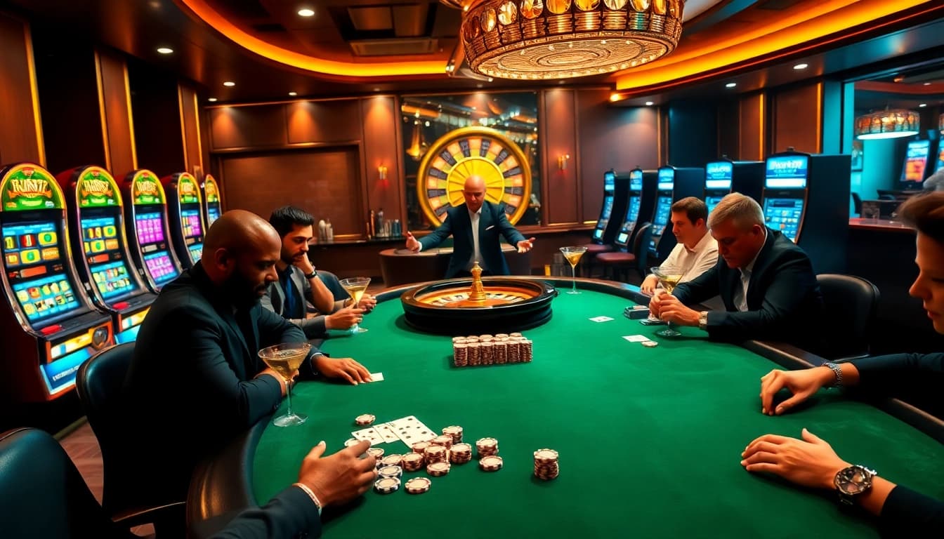 Engaging poker game atmosphere featuring FUN79 elements with vibrant casino tables and exciting gameplay.