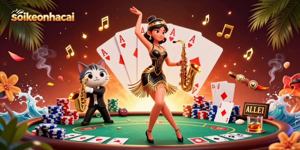Engage with sports betting insights from soikeonhacai, featuring a lively 3D scene of a woman and a cat.
