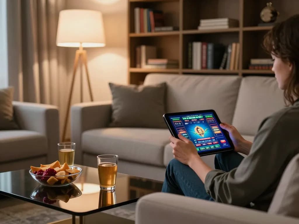 Active player engaging with nhà cái vmax on tablet, showcasing online gaming experience at home
