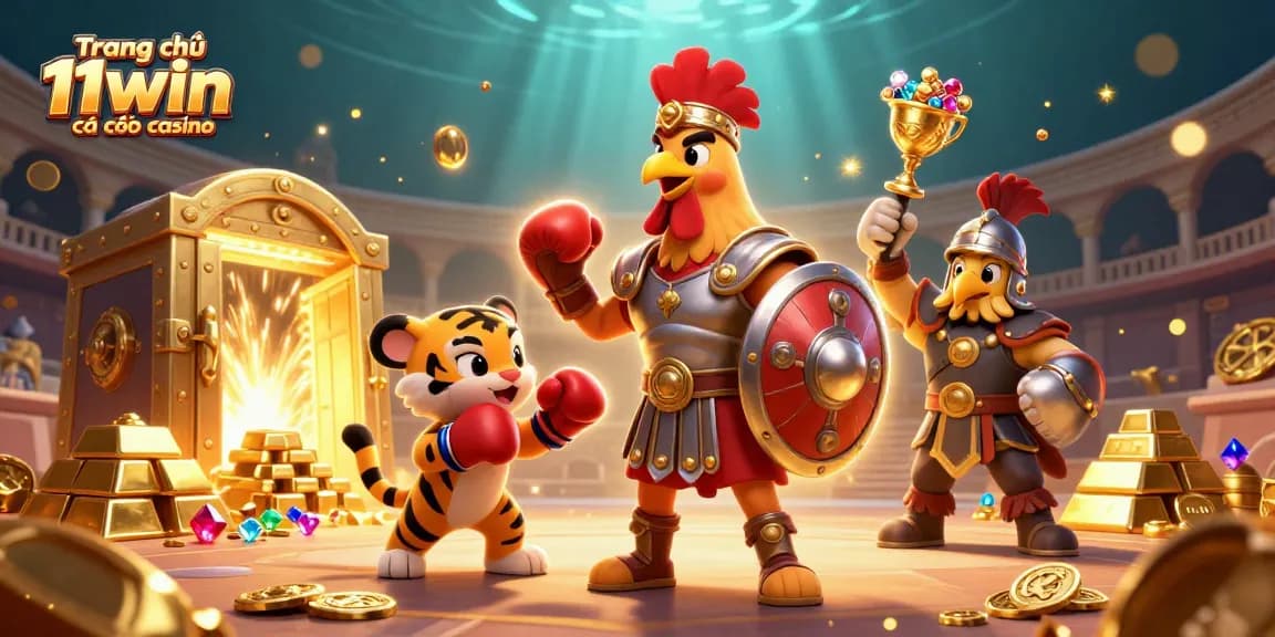 Win big with the dynamic 3D illustration of Trang chủ 11win cá cược casino showcasing vibrant elements.