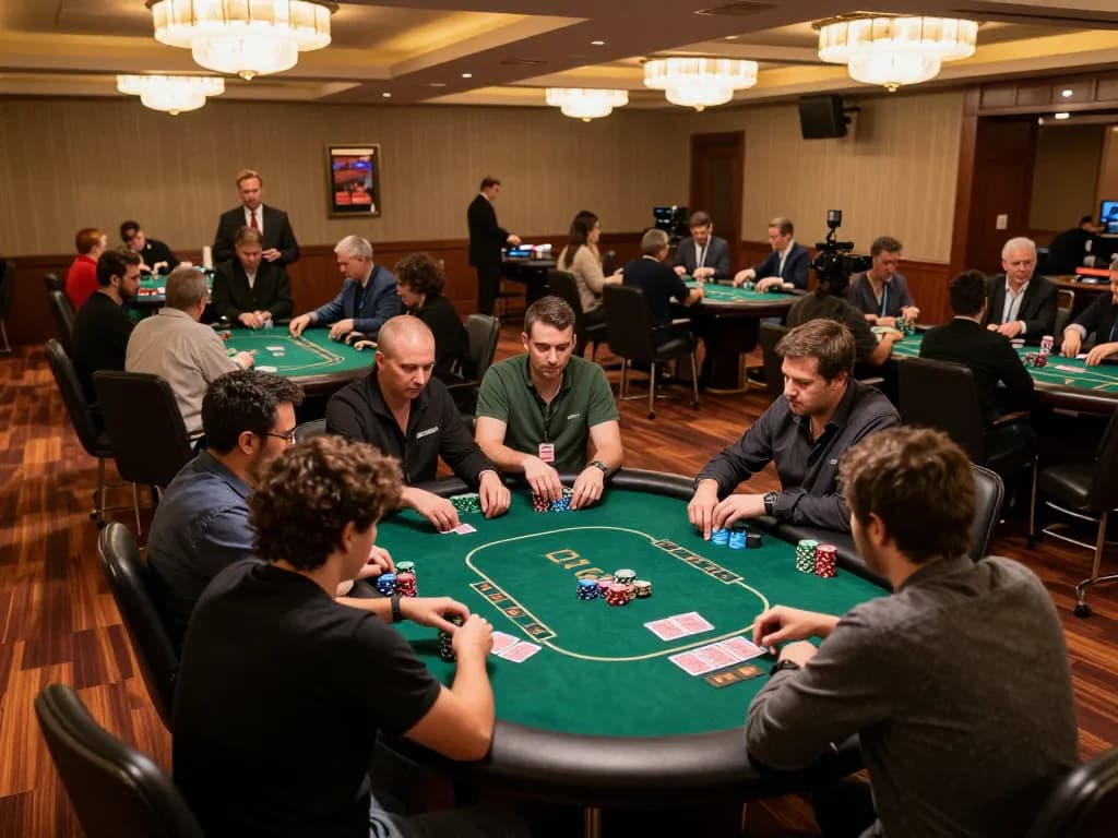 The lively gaming floor scene at https://tr88bet.com/ showcases players engaged in an exciting poker tournament, highlighting strategy and competition.