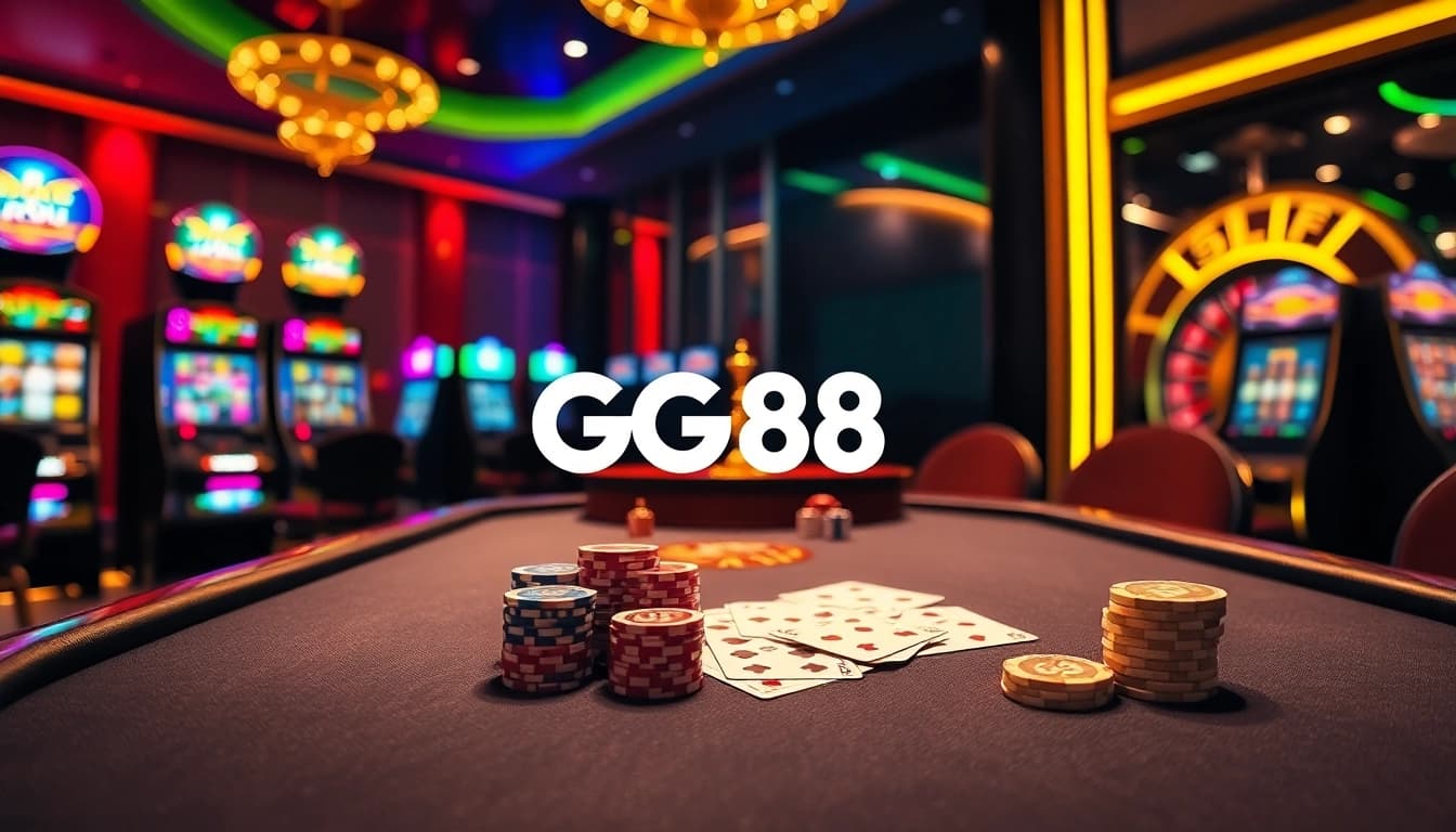 Gamblers excitedly engage at the poker table featuring elements from https://gg88se.com/ in a vibrant casino atmosphere.