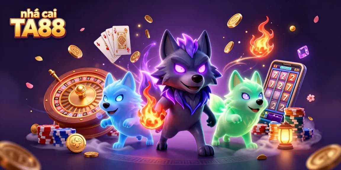Engage with nhà cái TA88 in a vibrant 3D casino scene filled with exciting game elements.