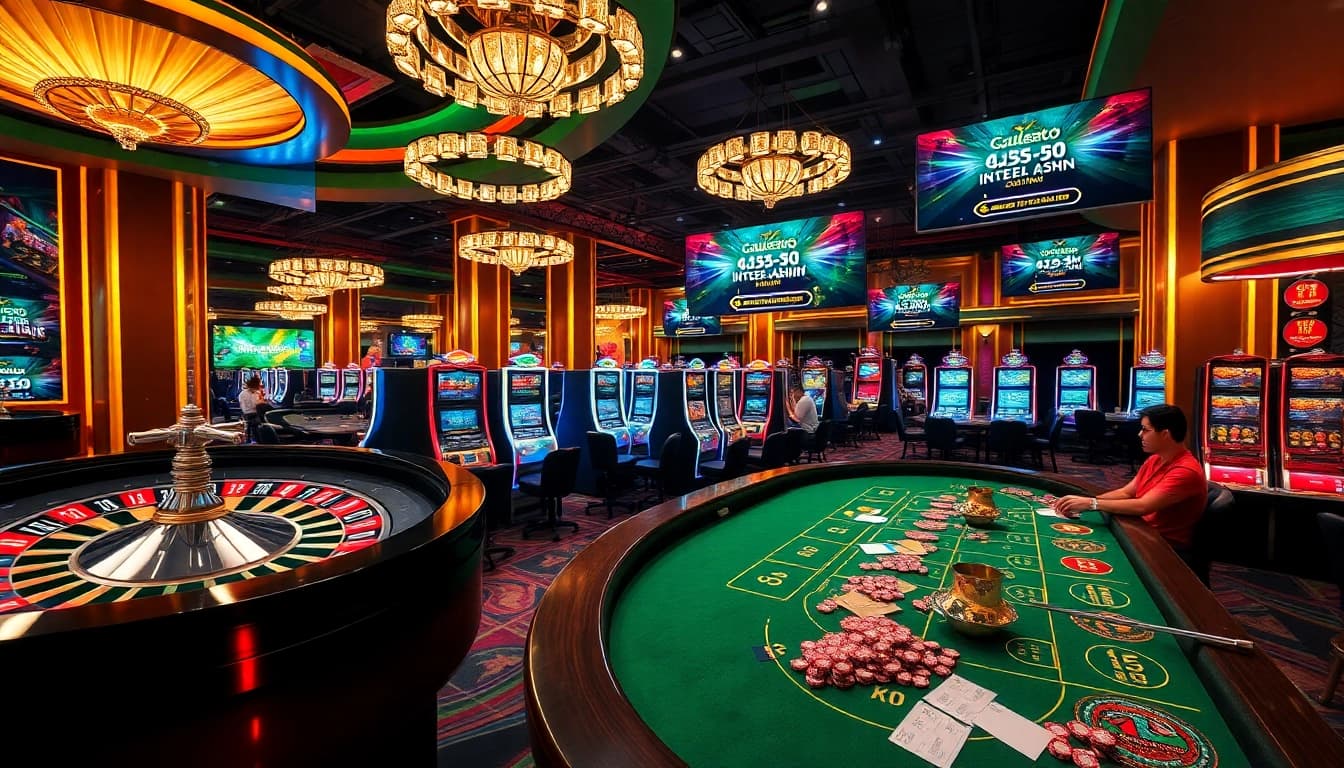 Exciting online casino gaming scene at https://mm88.observer/, featuring poker tables and roulette wheels.