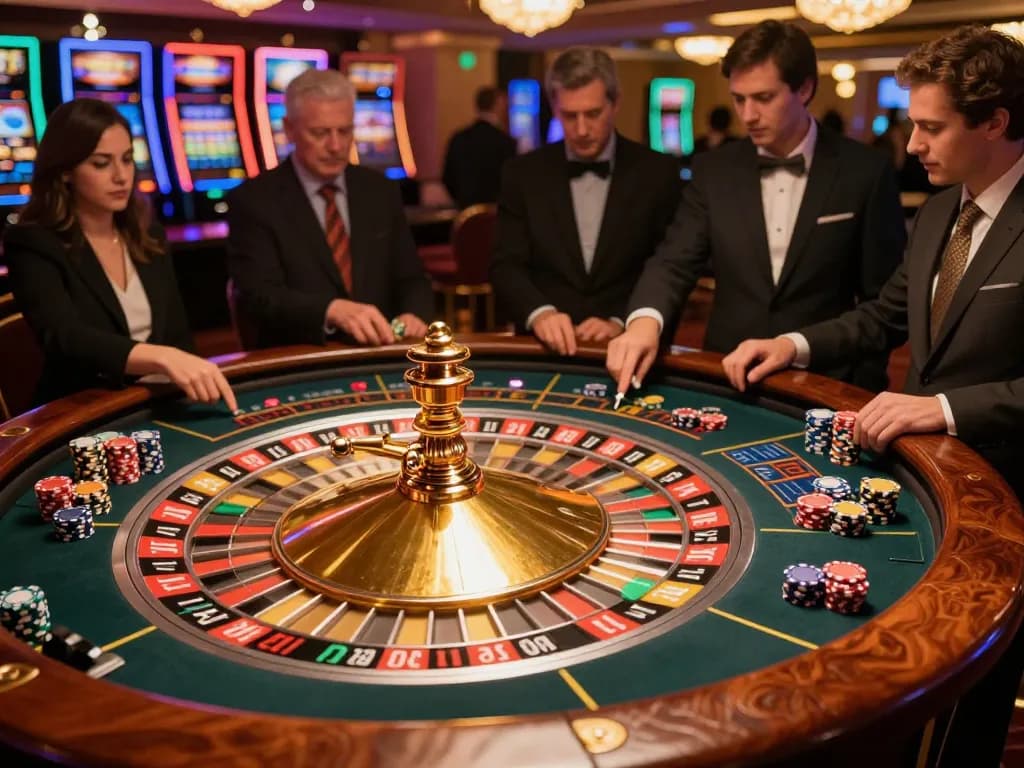 Players at the roulette table engaging in a thrilling game at 5699 casino, with chips and a spinning wheel visible.