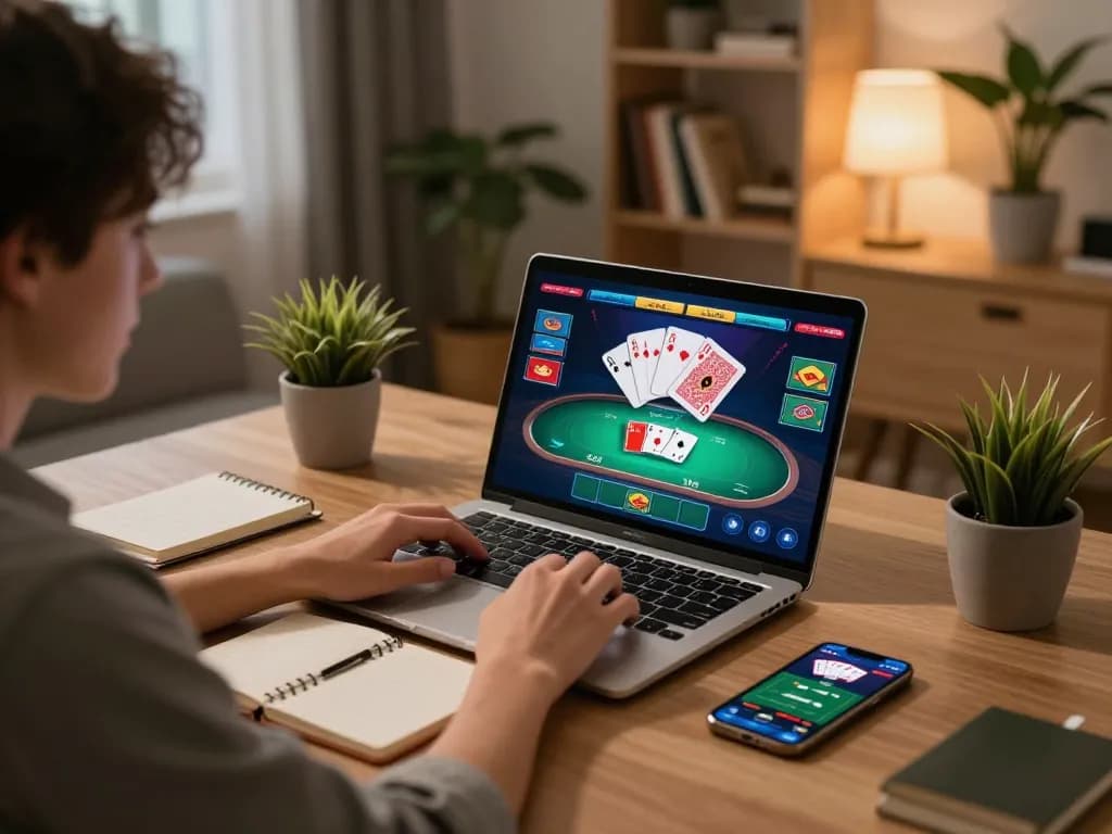 Engage in online poker at home with https://tk999.us/, showcasing a player in action with dynamic game interface.