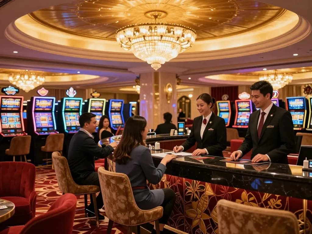 Guests enjoying the luxurious ta88ac casino ambiance in a vibrant lobby