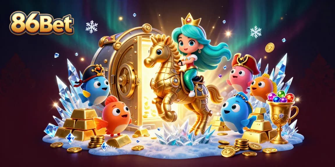 86Bet showcases an enchanting casino world with a mermaid, seahorse, and treasures.