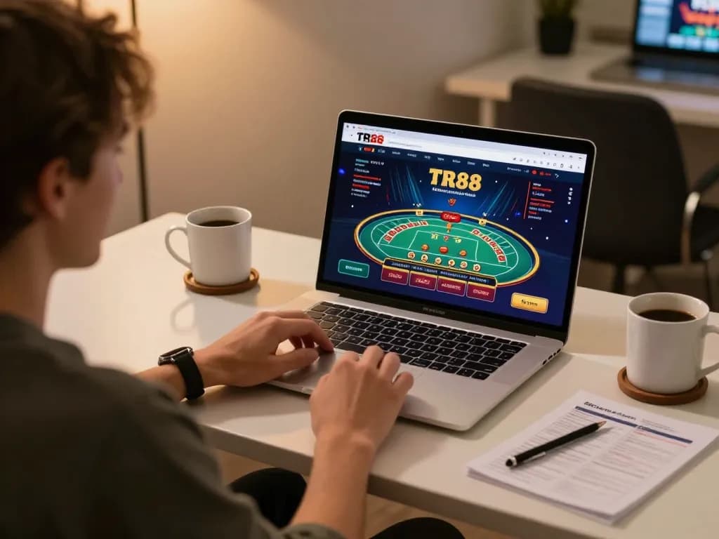 Player enjoying a game of Baccarat on TR88’s platform with relaxing atmosphere and strategy notes.