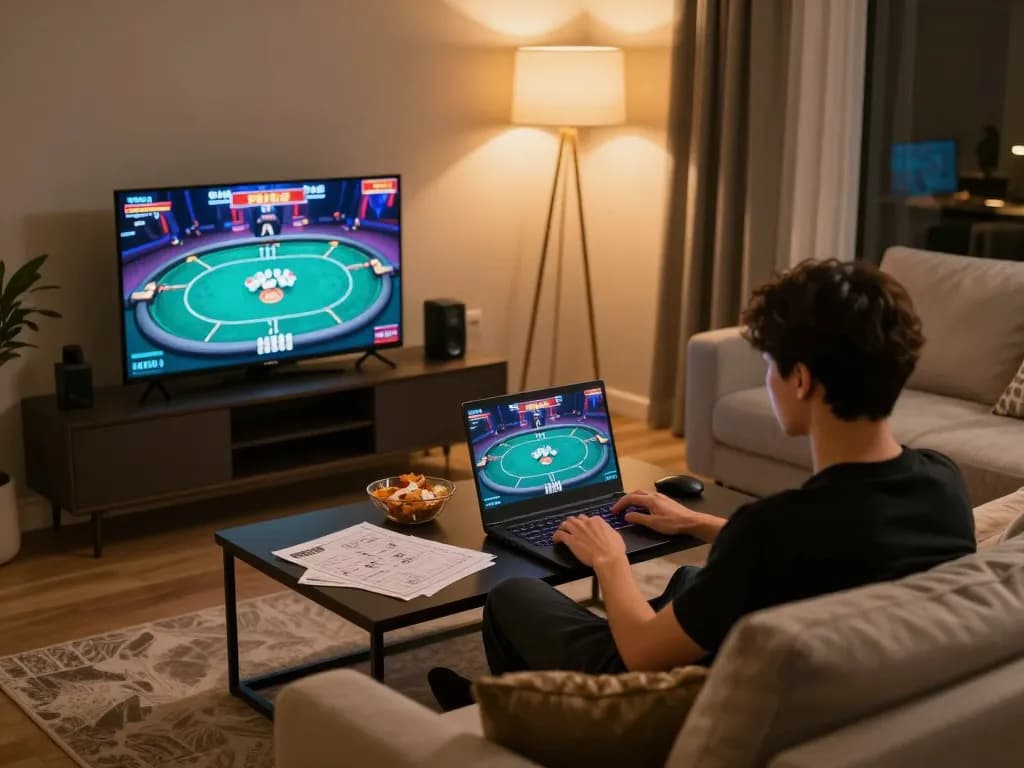 Engaging gameplay at WIN79 casino app on a laptop in a cozy home setting