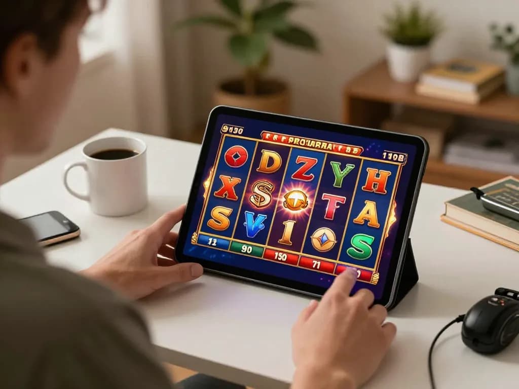 Engaging in slot gameplay via 789win app on a tablet in a cozy home setting