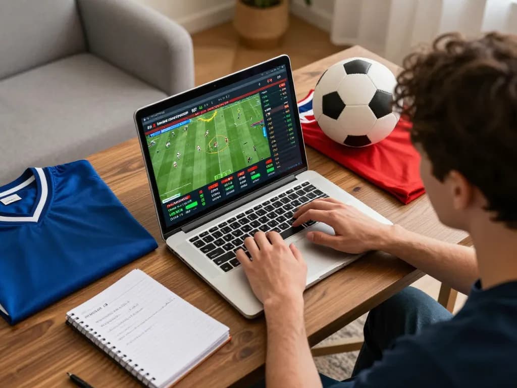 Engaging in strategic VB88 sports betting with live match odds displayed on a laptop.