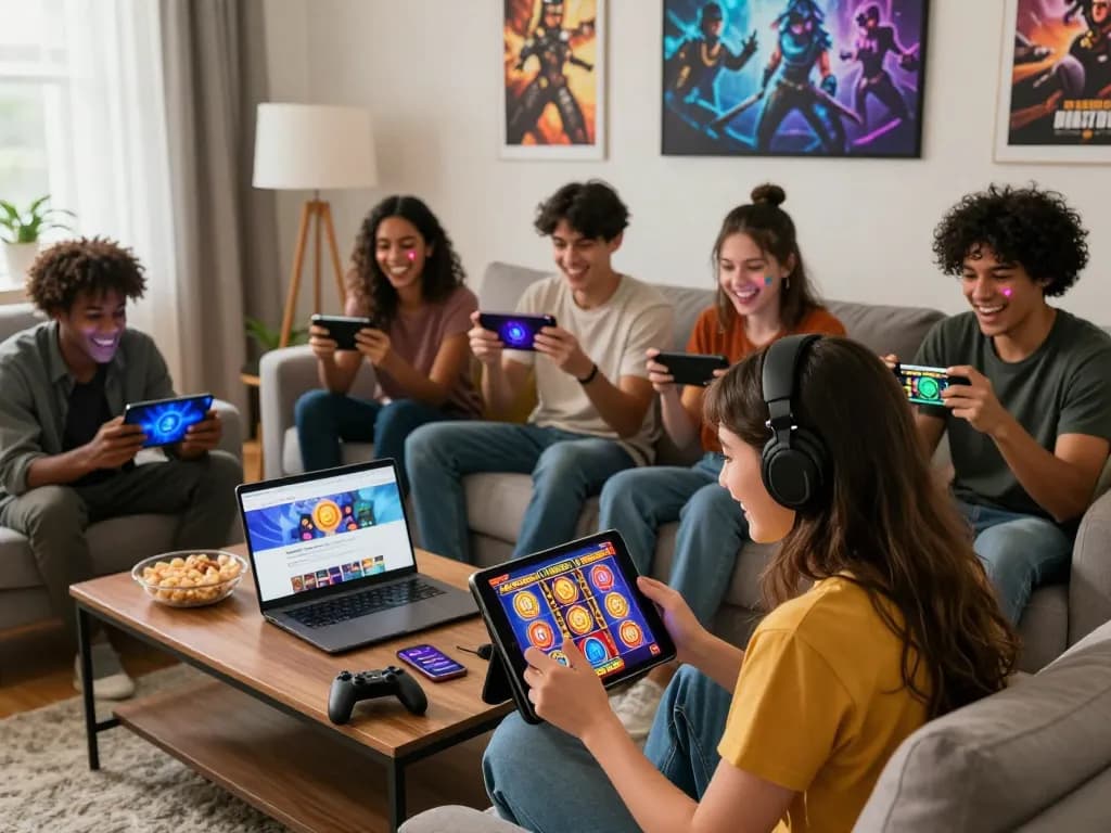 Hitclub gaming experience with diverse players enjoying dynamic games in a cozy living room.
