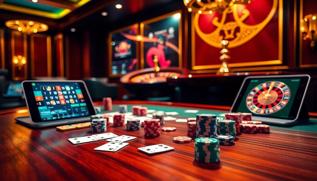 Enjoy thrilling gameplay with tải go88 on the stylish casino table featuring poker cards and chips.