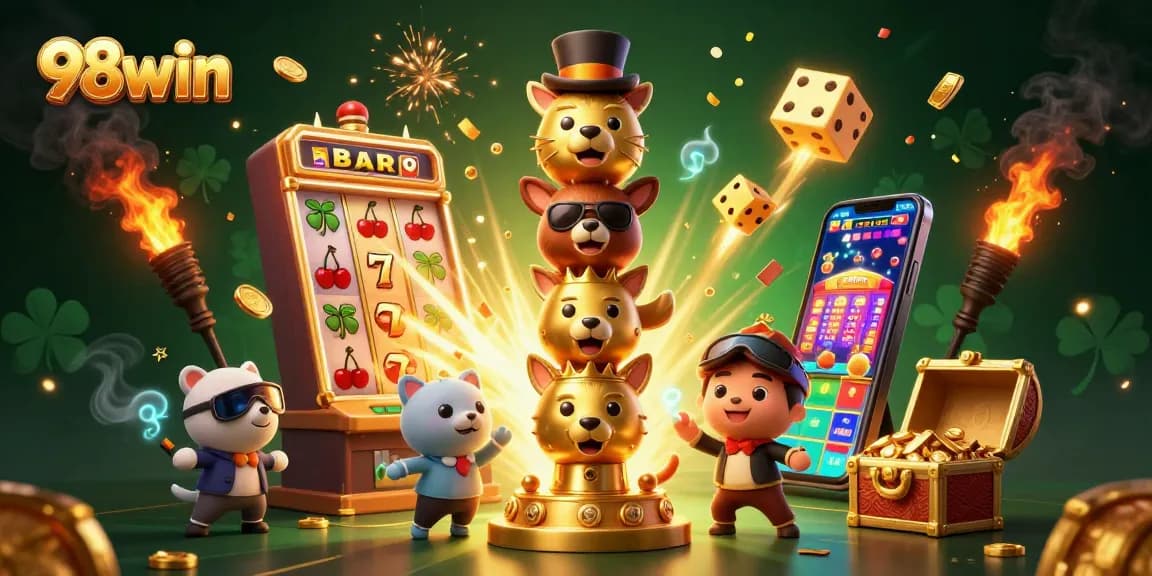 Engage with an ultra-detailed scene of 98win’s vibrant casino world showcasing excitement and winning potential.