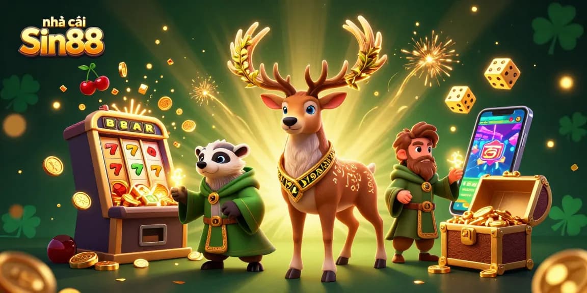 Engage with nhà cái Sin88 through a vibrant 3D casino scene featuring dynamic gaming elements.
