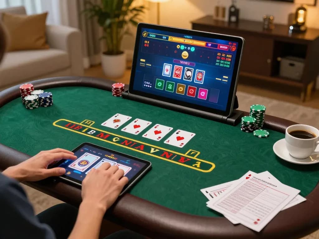 Player engaging with live dealer blackjack online at O8, showcasing a cozy gaming environment.