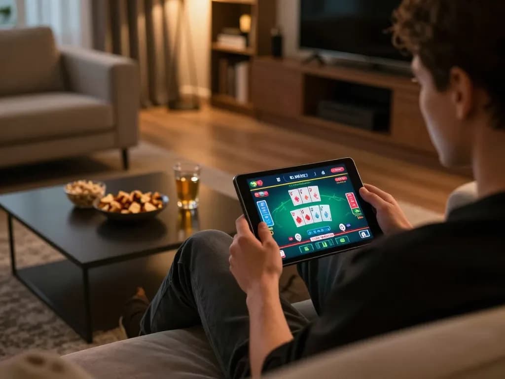 The player enjoys a thrilling poker game on Sunwin's intuitive online platform from their cozy home.