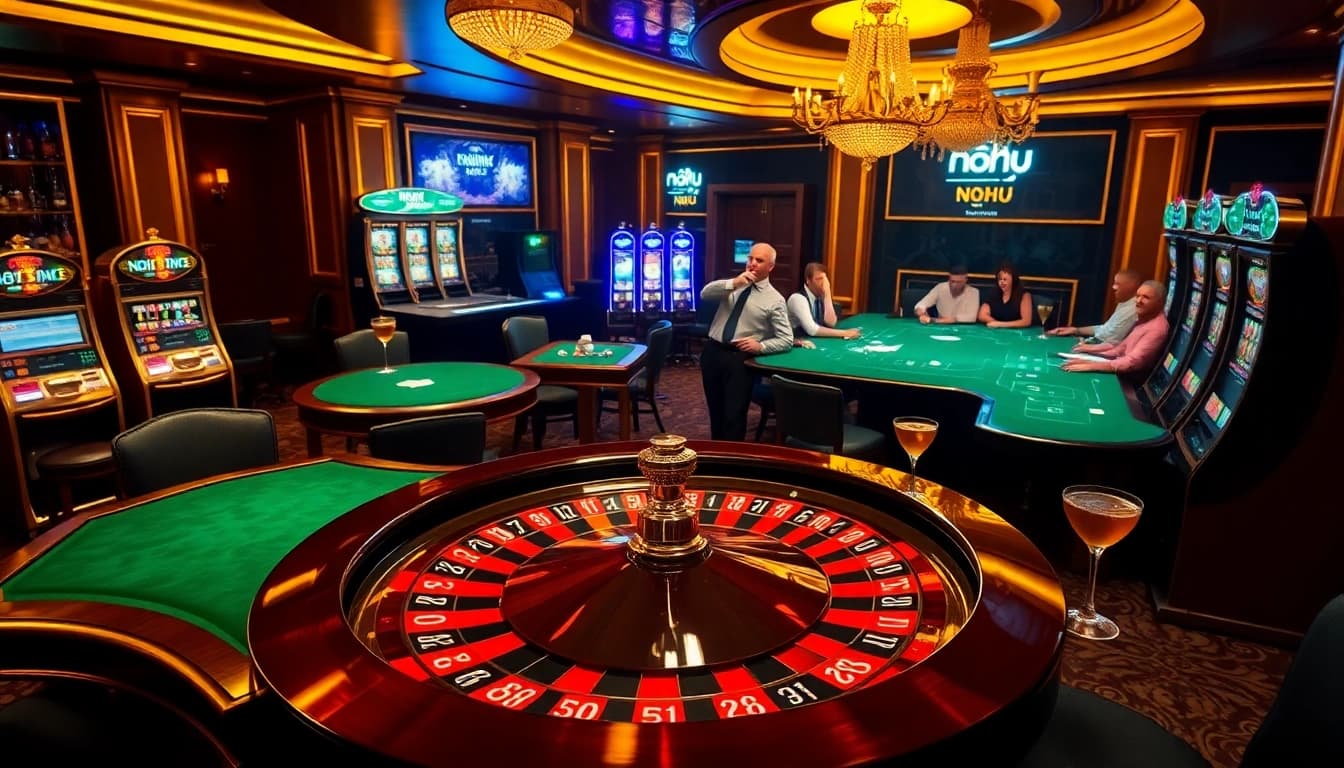 Nohu-themed casino atmosphere with roulette wheel and poker table excitement.