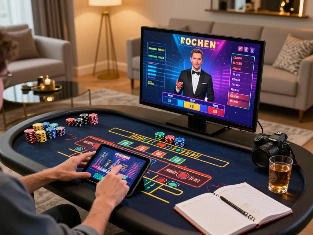 Engage in thrilling C168 roulette gameplay on a tablet, surrounded by a luxurious home setup