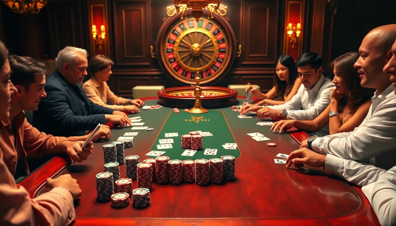 Experience the thrill of poker at https://luck88.video/, featuring vibrant poker chips and lively players.