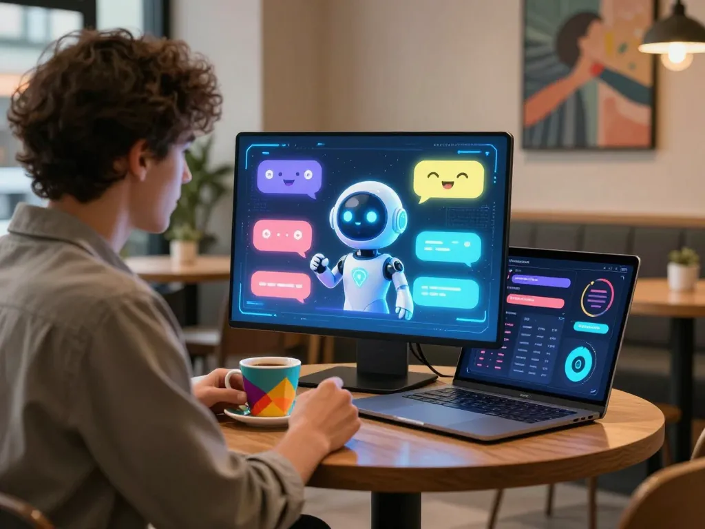 AI chat porn interaction showcasing engaging conversation with chatbots in a modern café.