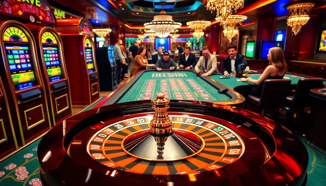 Players enjoying a thrilling game at 33win casino, featuring vibrant roulette and slot machines.