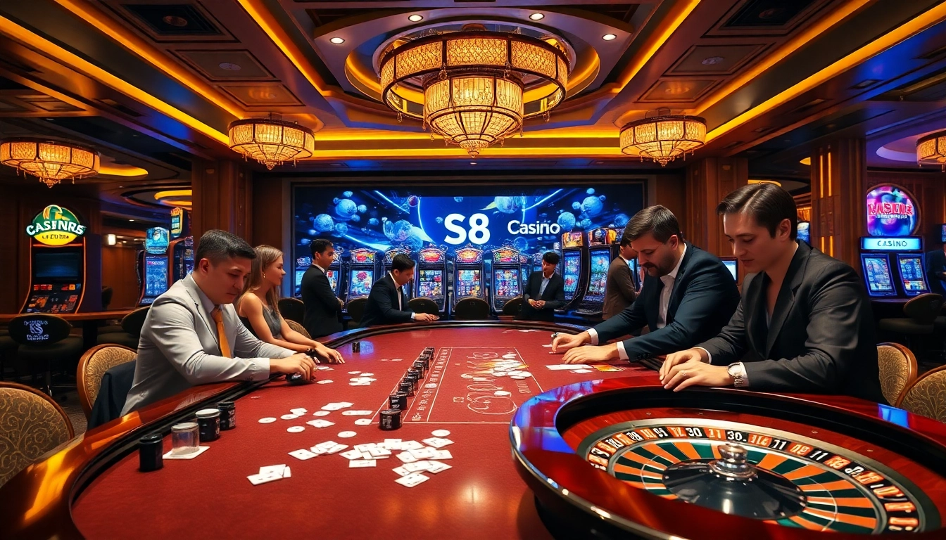 Exciting gambling action at S8 Casino with players engaged at a luxurious table.