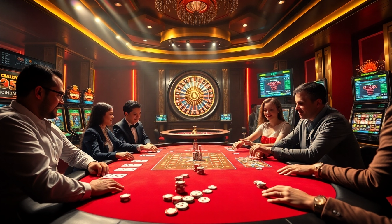 Experience thrilling gameplay at https://33win.free/ with vibrant casino elements like poker tables and slot machines.