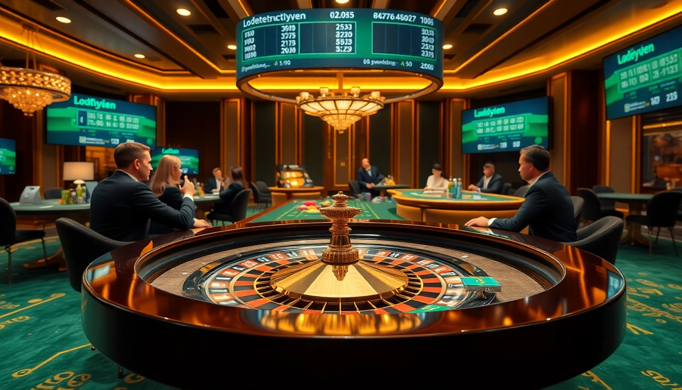 Experience the thrill of lodetructuyen online gambling with players at a luxurious casino table.