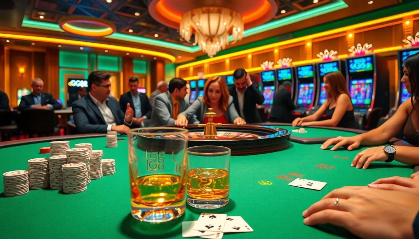 Experience the thrill of GG88 at a luxury casino with poker games and vibrant slot machines.