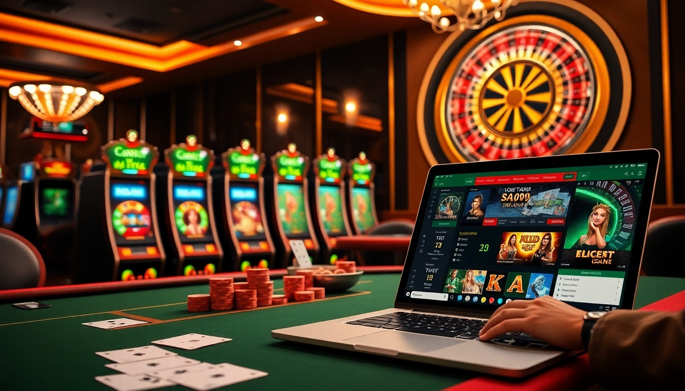 Experience the excitement of HZ88's premier online casino atmosphere with engaging gaming tables and vibrant slot machines.