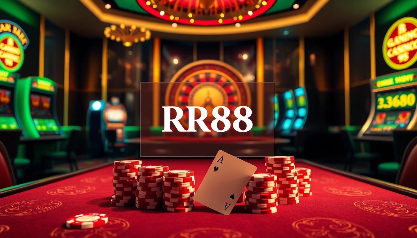 Experience high-stakes excitement at RR88 with luxurious casino tables and vibrant games.