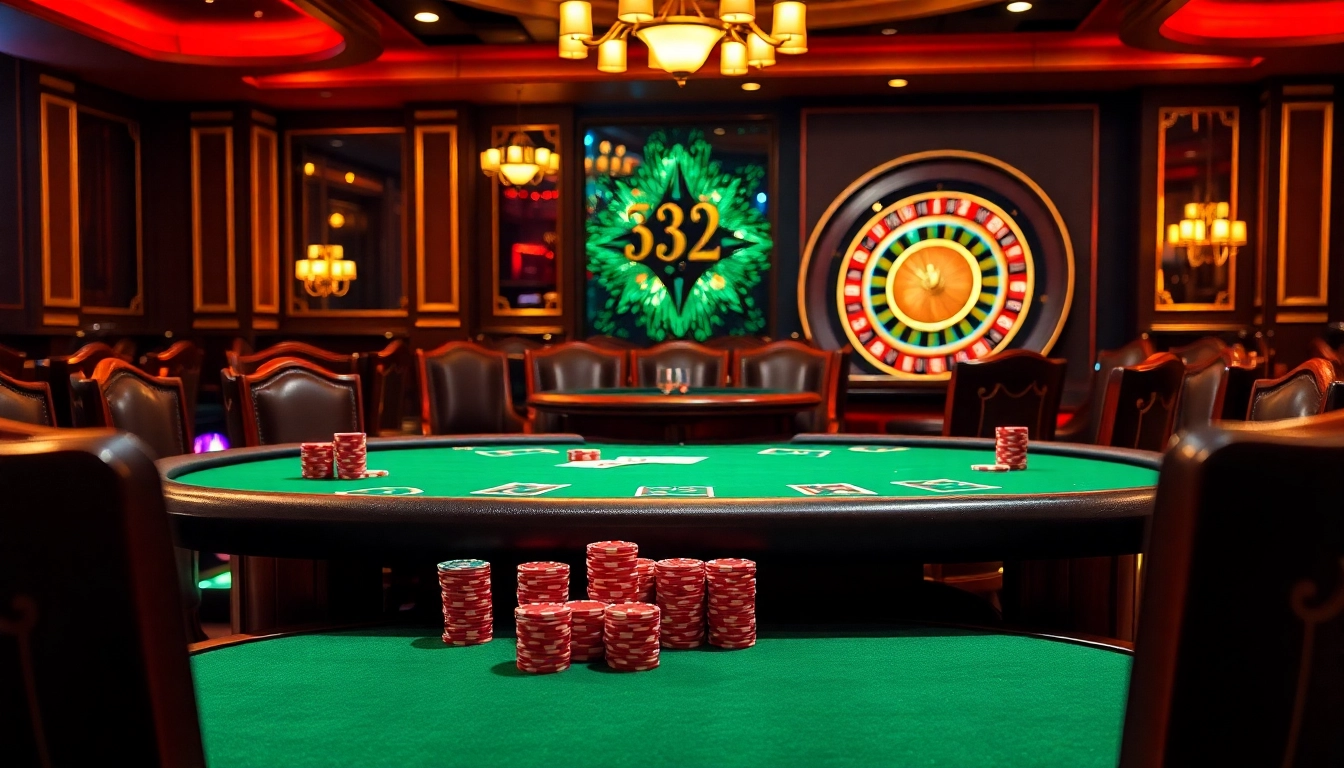Engaging poker game scene showcasing 32 win excitement with vibrant chips and cards.
