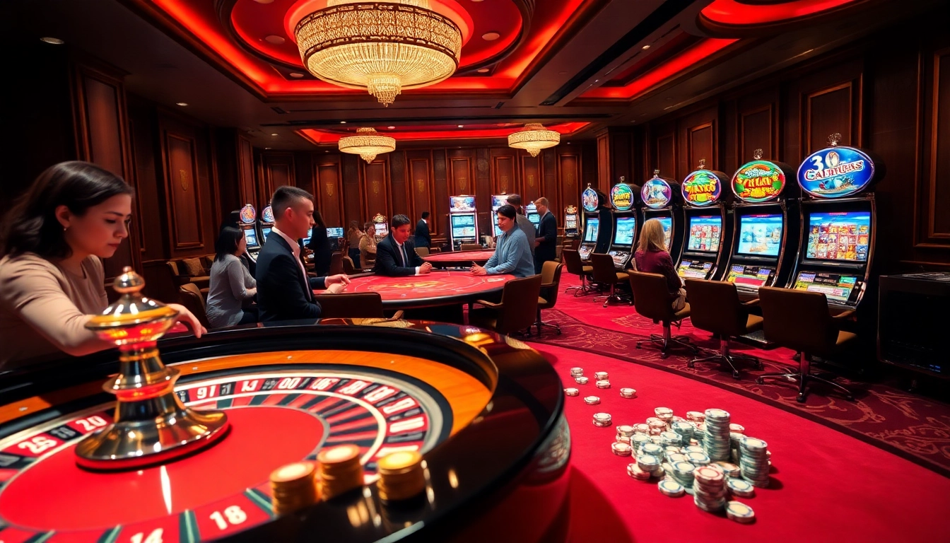 Engage in thrilling games at Trang chủ 32win, featuring luxurious poker tables and vibrant slot machines.