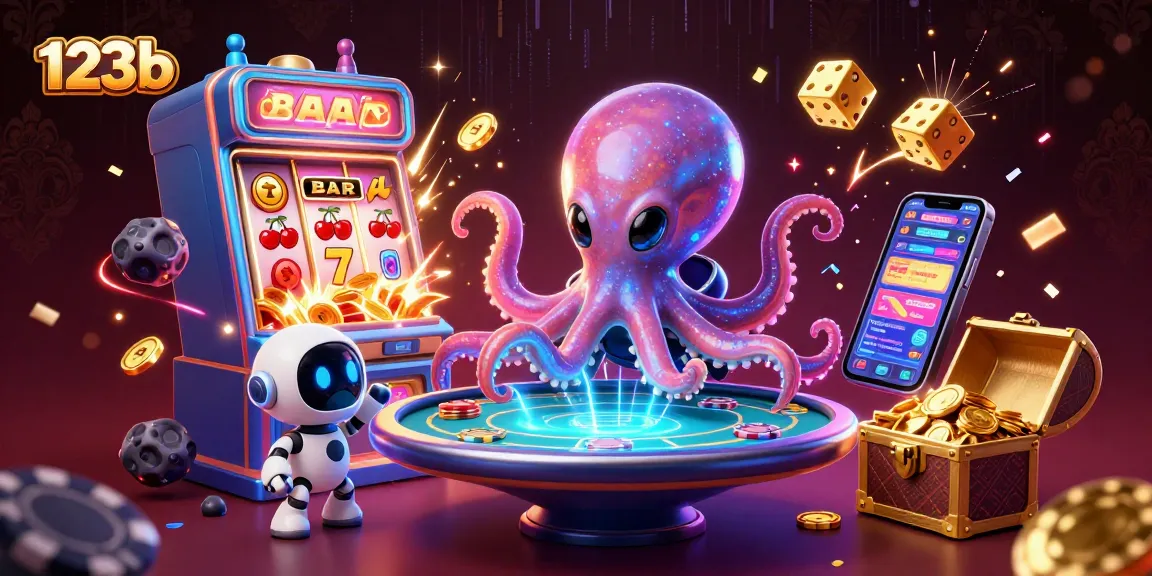 Engage with 123b's thrilling casino world featuring a cartoon octopus and a jackpot explosion.