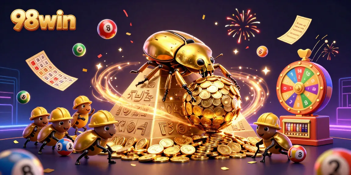 Engage with thrilling 98win games as vibrant lottery elements burst dynamically across the scene.