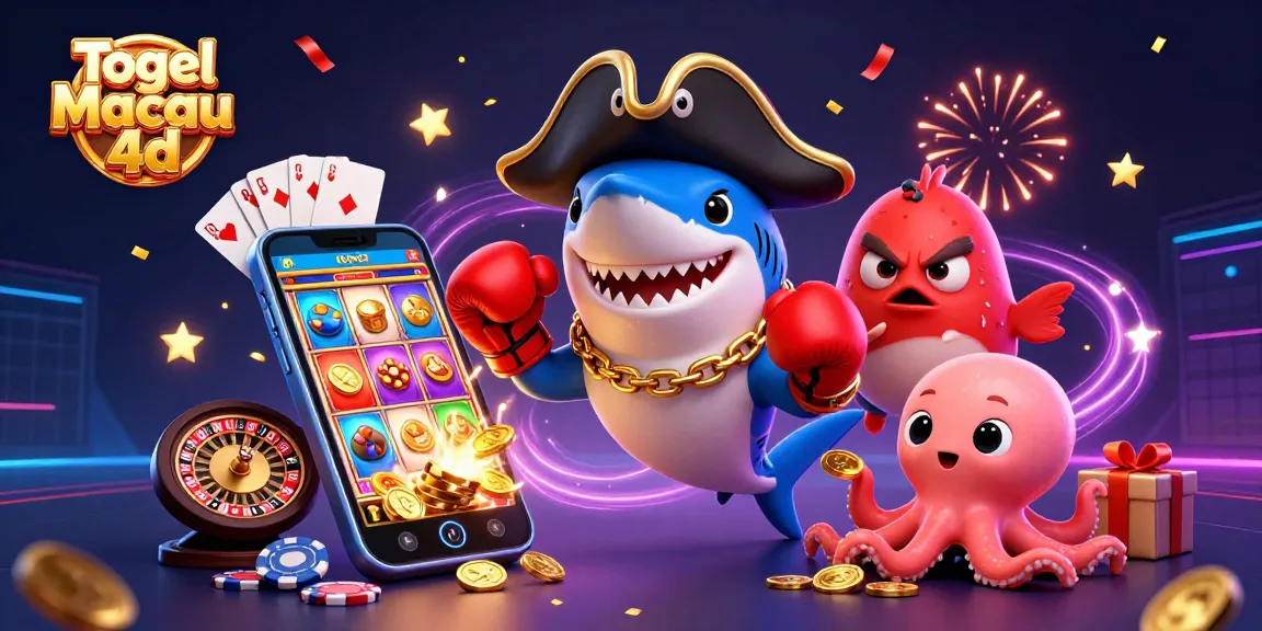 Togel Macau 4d gaming scene with colorful characters and dynamic casino elements, featuring vibrant energy and excitement.